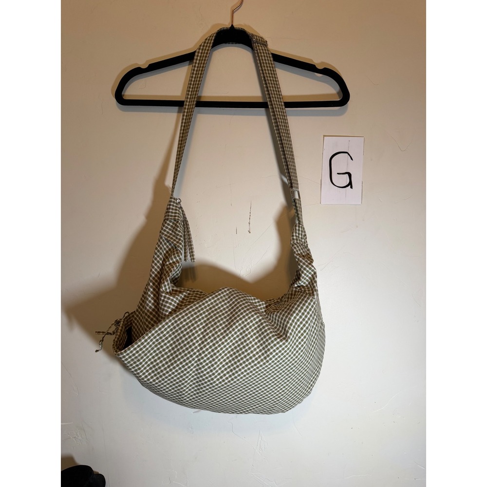 Crossbody Sling Bag Gingham Crescent Green White One Size